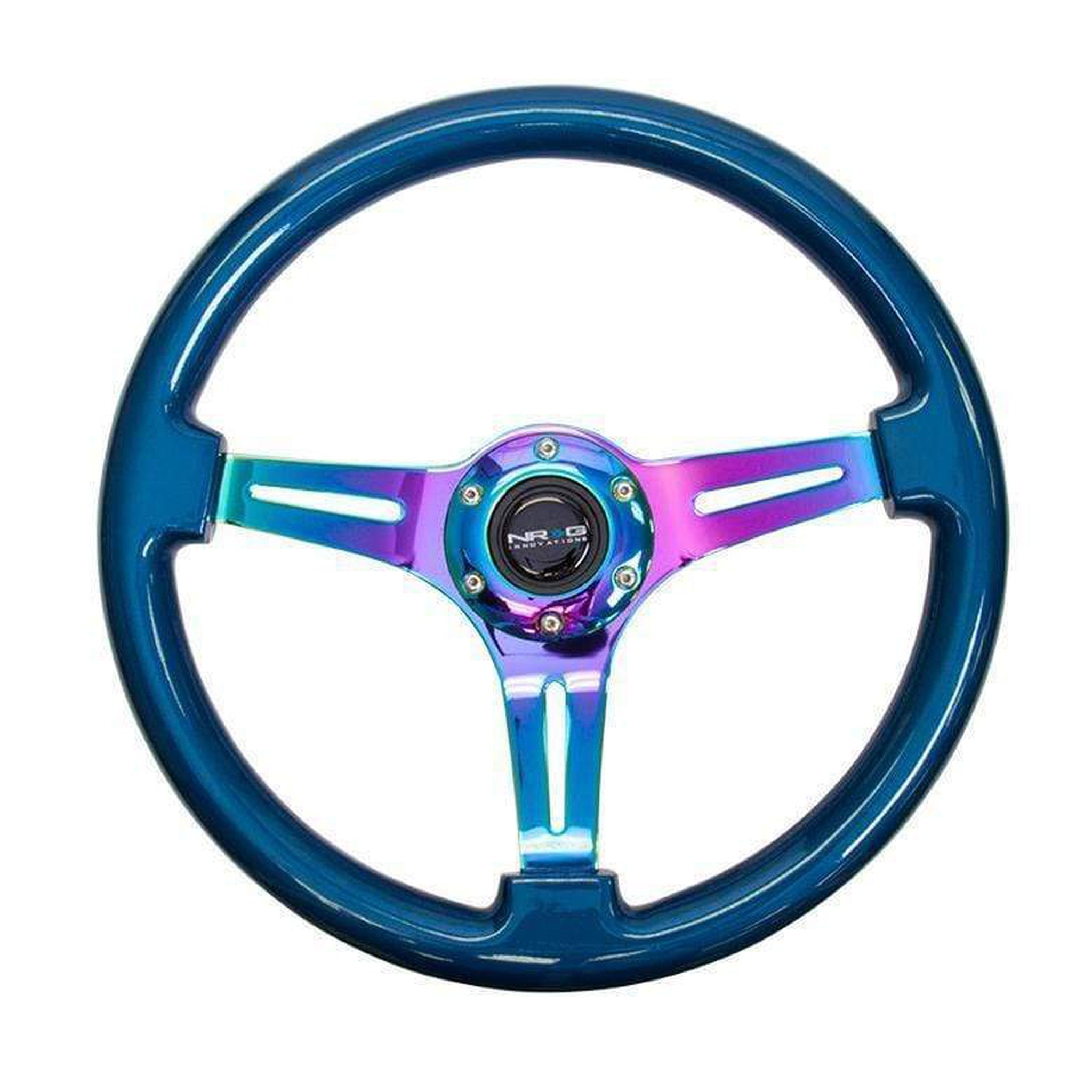 NRG Classic Blue Wood Grain w/ NeoChrome Center Steering Wheel | ST-015MC-BL