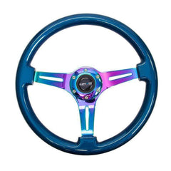 NRG Classic Blue Wood Grain w/ NeoChrome Center Steering Wheel | ST-015MC-BL