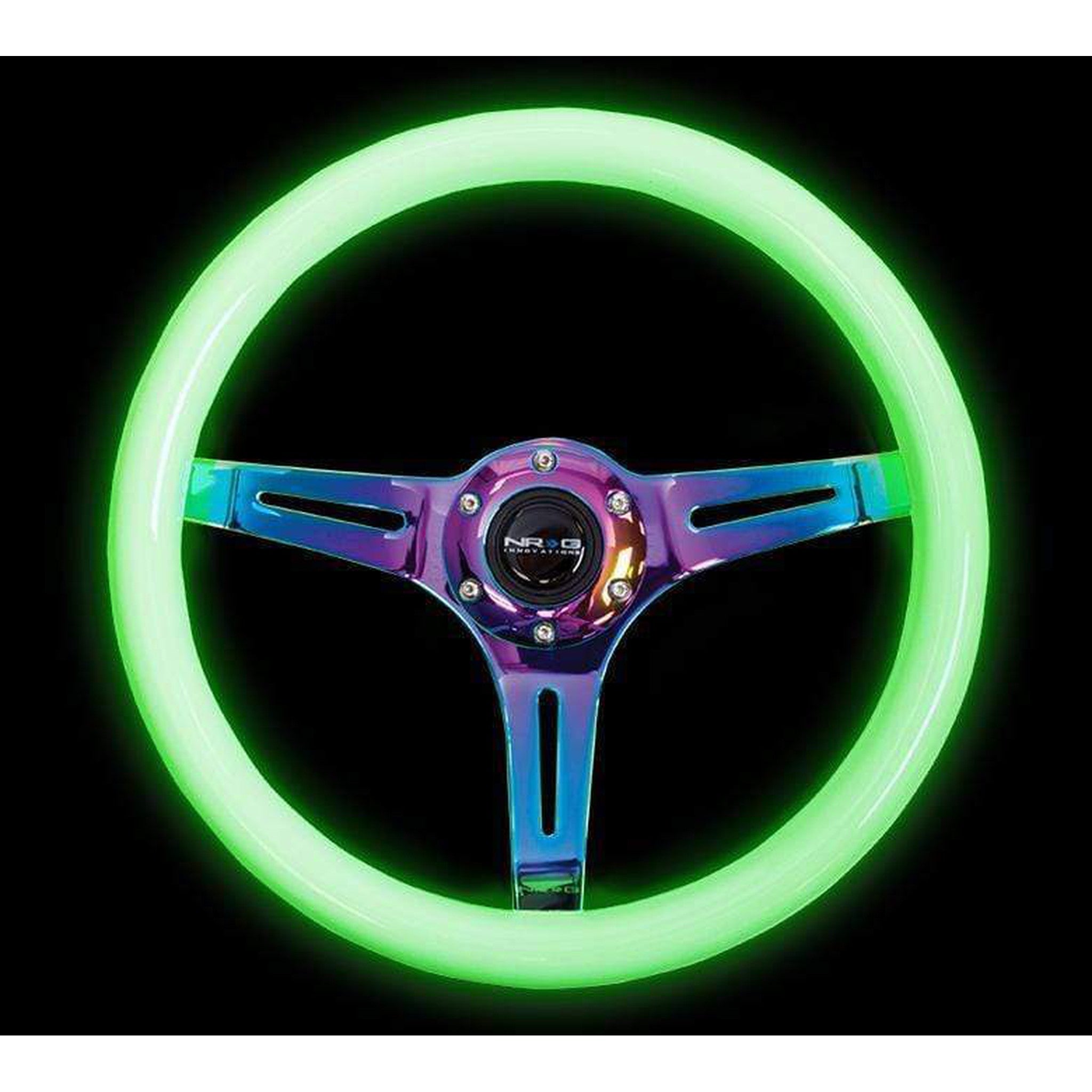 NRG Classic Glow Green Wood Grain w/ NeoChrome Center Steering Wheel | ST-015MC-GL