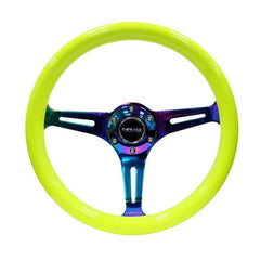 NRG Classic Neon Yellow Wood Grain w/ NeoChrome Center Steering Wheel | ST-015MC-NYW