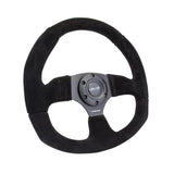 NRG Reinforced Steering Wheel (320mm Horizontal / 330mm Vertical) Black Suede w/Black Stitching | RST-009S