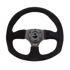 NRG Reinforced Steering Wheel (320mm Horizontal / 330mm Vertical) Black Suede w/Black Stitching | RST-009S