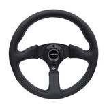 NRG Reinforced Steering Wheel (350mm / 2.5in. Deep) Blk Leather Comfort Grip w/5mm Matte Blk Spokes | RST-023MB-R