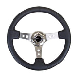 NRG Reinforced Steering Wheel (350mm / 3in. Deep) Black Leather w/Gunmetal Circle Cutout Spokes | RST-006GM