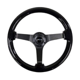 NRG Reinforced Steering Wheel (350mm / 3in. Deep) Black w/Black Chrome Solid 3-Spoke Center | RST-036BK-BK