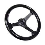 NRG Reinforced Steering Wheel (350mm / 3in. Deep) Black w/Black Chrome Solid 3-Spoke Center | RST-036BK-BK