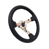 NRG Reinforced Steering Wheel (350mm / 3in. Deep) Blk Leather Floral Dipped w/ Blk Baseball Stitch | RST-036FL-R