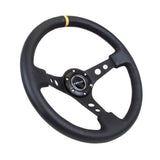 NRG Reinforced Steering Wheel (350mm / 3in. Deep) Blk Leather w/Blk Cutout Spoke + Yellow Stripe | RST-006BK-Y