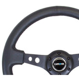 NRG Reinforced Steering Wheel (350mm / 3in. Deep) Blk Leather w/Blk Spoke & Circle Cutouts | RST-006BK