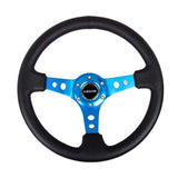 NRG Reinforced Steering Wheel (350mm / 3in. Deep) Blk Leather w/Blue Circle Cutout Spokes | RST-006BL