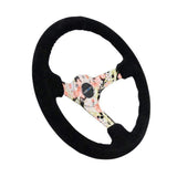 NRG Reinforced Steering Wheel (350mm / 3in. Deep) Blk Suede Floral Dipped w/ Blk Baseball Stitch | RST-036FL-S