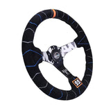 NRG Reinforced Steering Wheel (350mm / 3in. Deep) Blk Suede w/Color Stitch (Kyle Mohan Edition) | RST-036MB-S-KMR