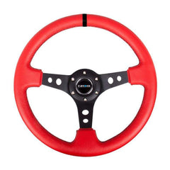 NRG Reinforced Steering Wheel (350mm / 3in. Deep) Red Leather/Blk Stitch w/Blk Spokes Hole Cutouts | RST-006RR-BS-B