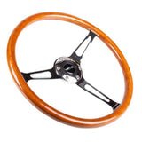 NRG Reinforced Steering Wheel (360mm) Classic Wood Grain w/Chrome Cutout 3-Spoke Center | RST-360SL