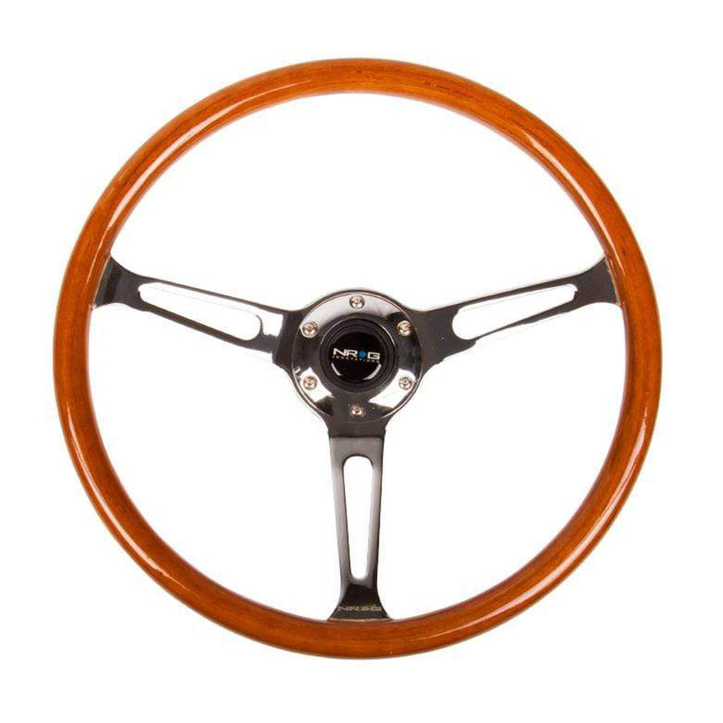 NRG Reinforced Steering Wheel (360mm) Classic Wood Grain w/Chrome Cutout 3-Spoke Center | RST-360SL