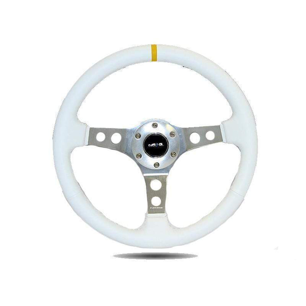 NRG Sport 2in Deep Steering Wheel 350mm White Leather w/ White Stitching | RST-006WT-Y