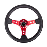 NRG Sport 3in Deep Steering Wheel 350mm Leather / Red Spokes | RST-006RD