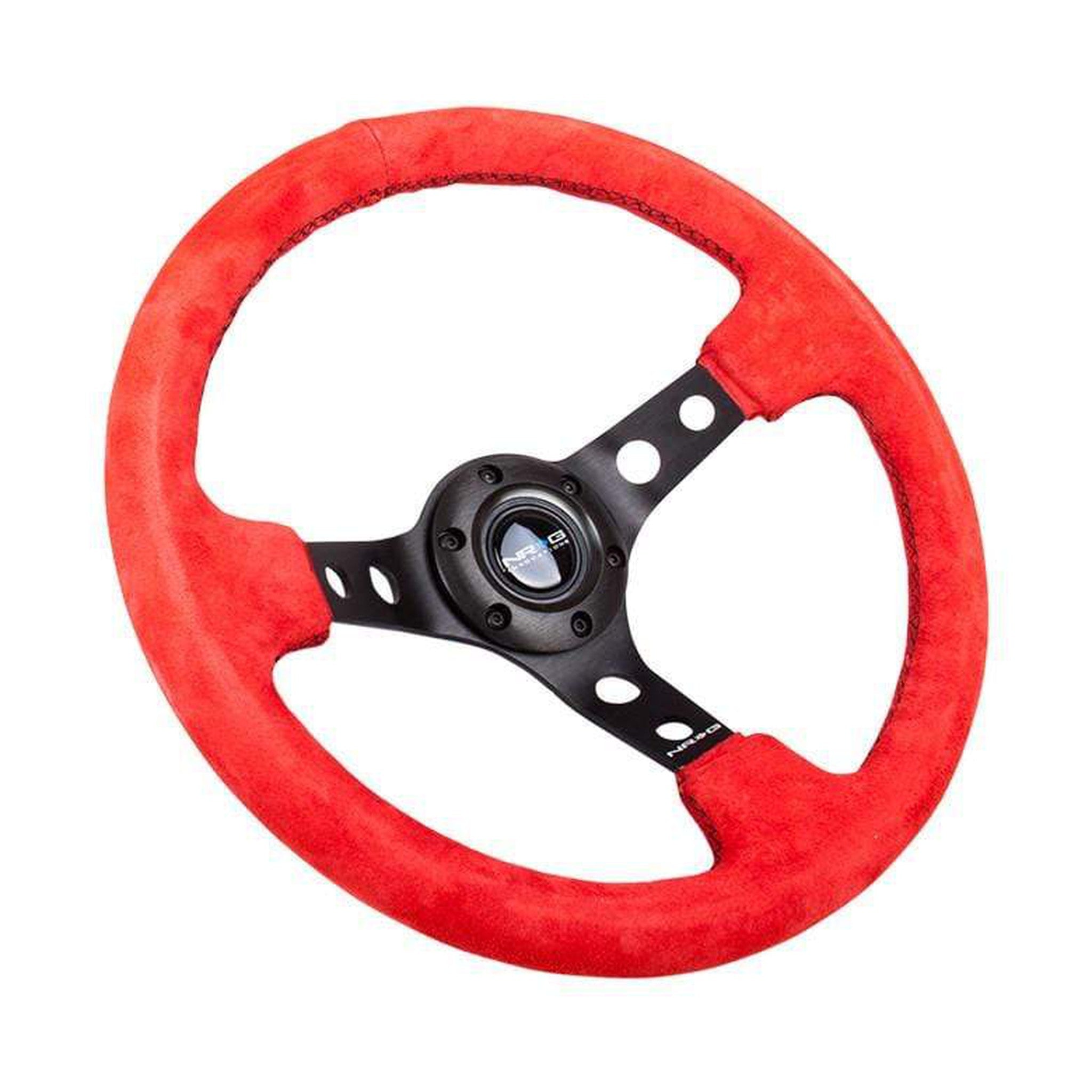 NRG Sport 3in Deep Steering Wheel 350mm Red Suede w/ Black Stitch | RST-006S-RR