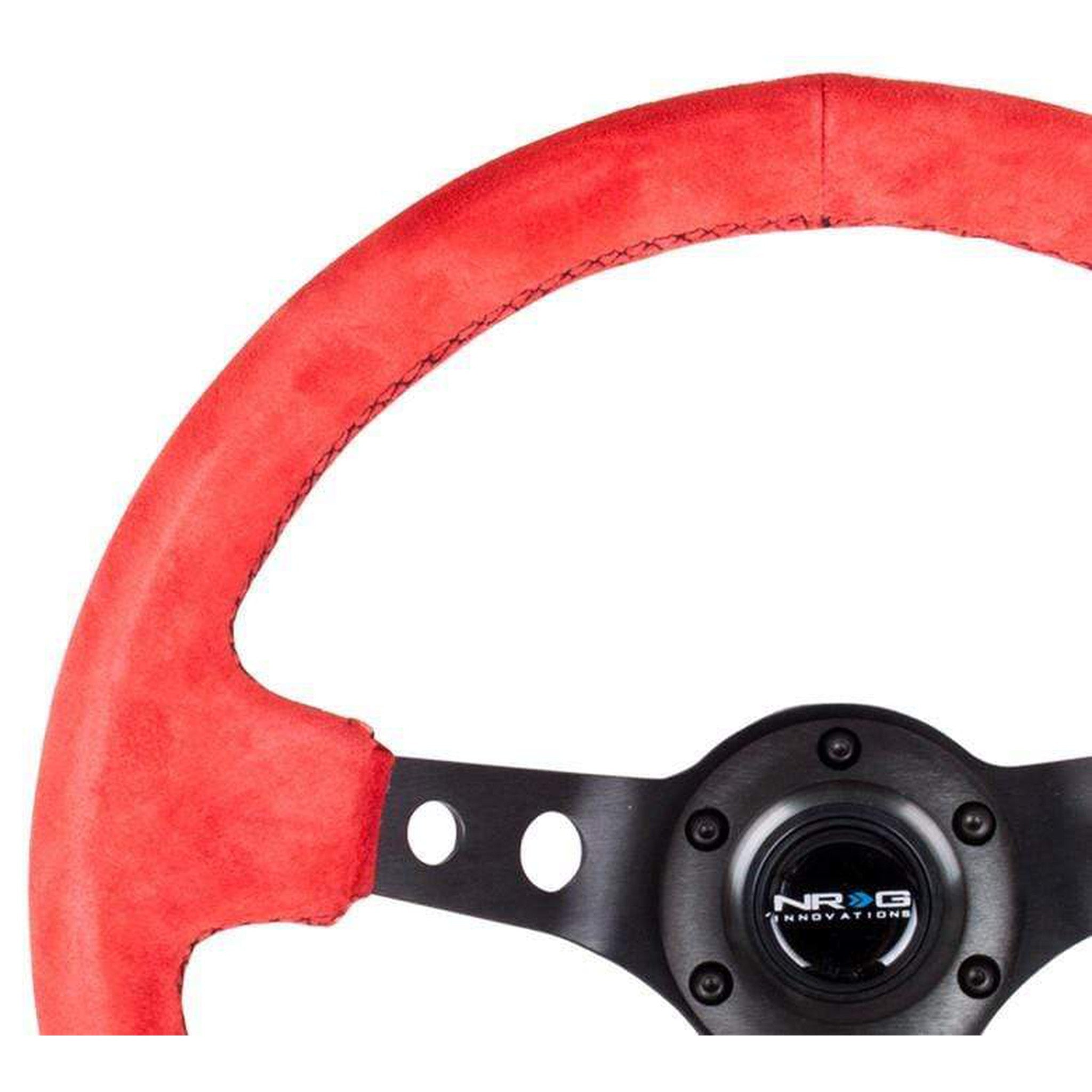 NRG Sport 3in Deep Steering Wheel 350mm Red Suede w/ Black Stitch | RST-006S-RR
