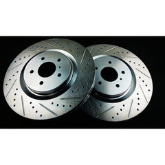 P2M Front Slotted + Drilled Rotors Nissan 370Z 2009-2016 / Infiniti G37 2008-2013 w/ Akebono Brakes
