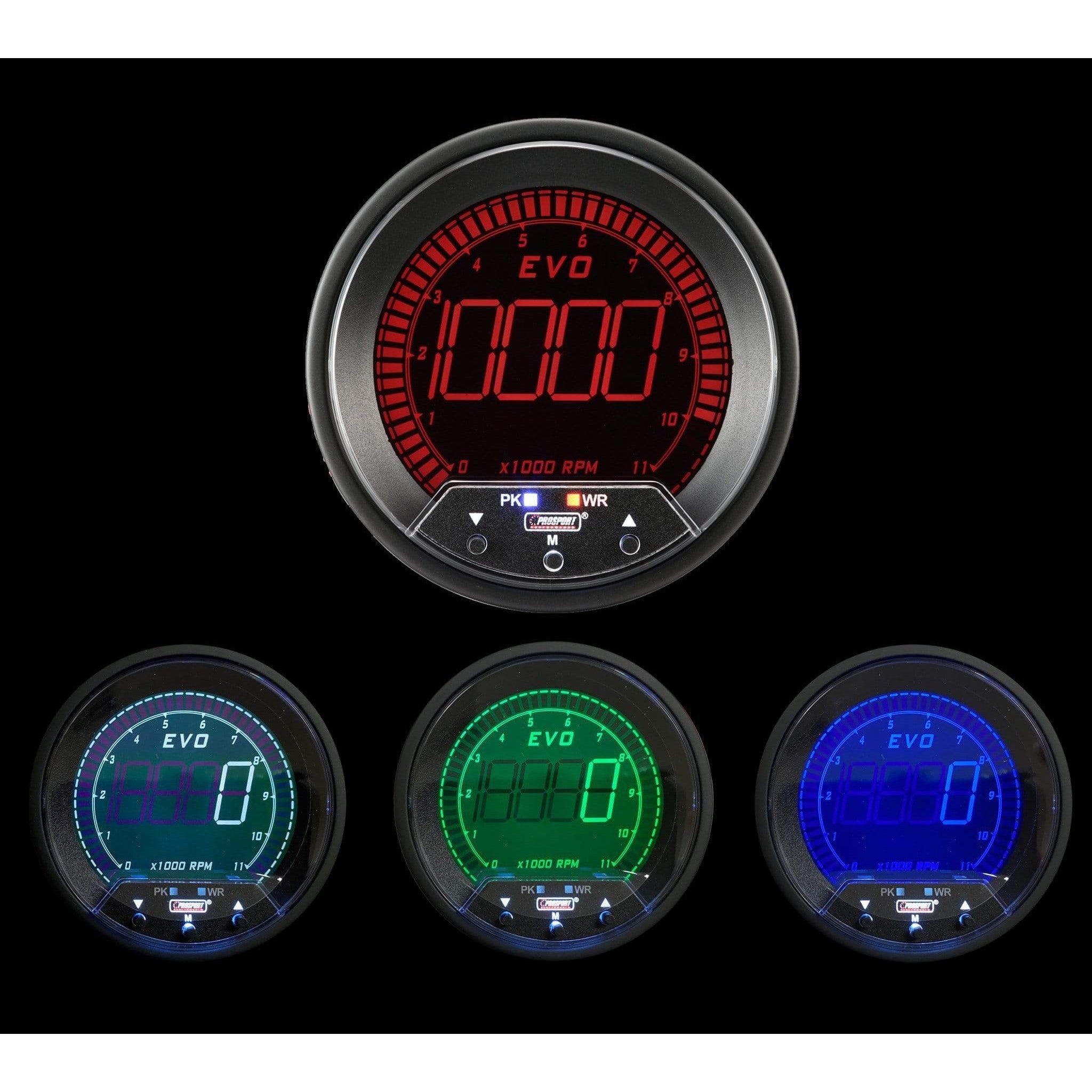 Prosport Gauges 3-3/8" Premium EVO Series Tachometer with Peak/Warning