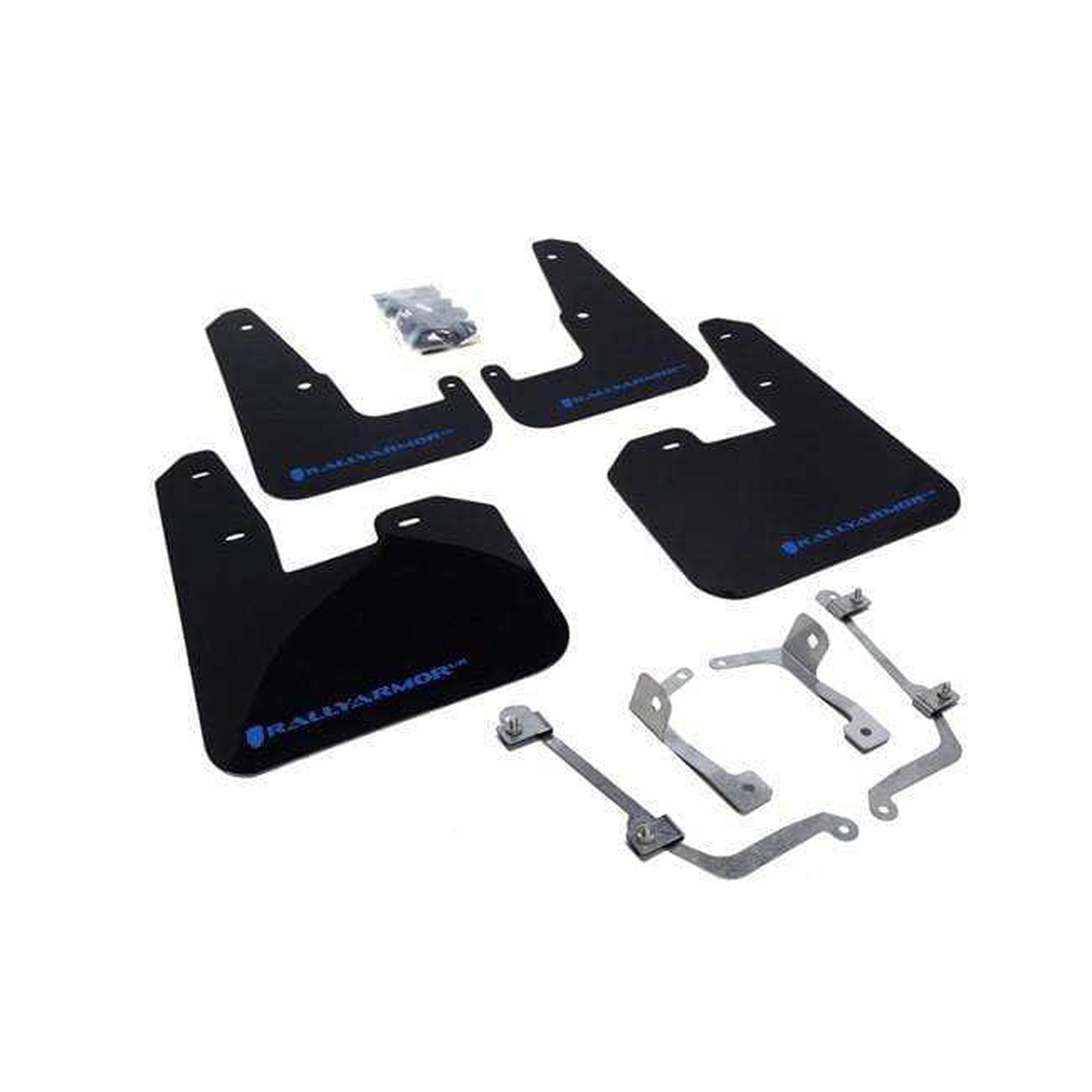 Rally Armor UR Black Mud Flaps w/ Blue Logo V.2 Subaru STI 08-14 Hatchback / WRX 11-14 Hatchback | MF15-UR-BLK/BL