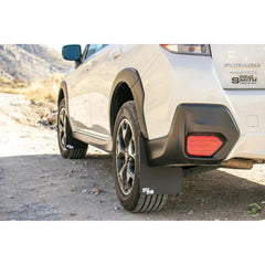 RokBlokz Black Rally Mud Flaps with White Logo Subaru Crosstrek 2018-2023 | S-GT-O-BLK/WHT