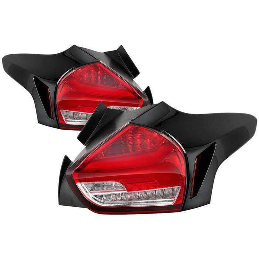 Spyder LED Tail Lights w/Indicator/Reverse Red Clear Ford Focus Hatchback 2015-2017